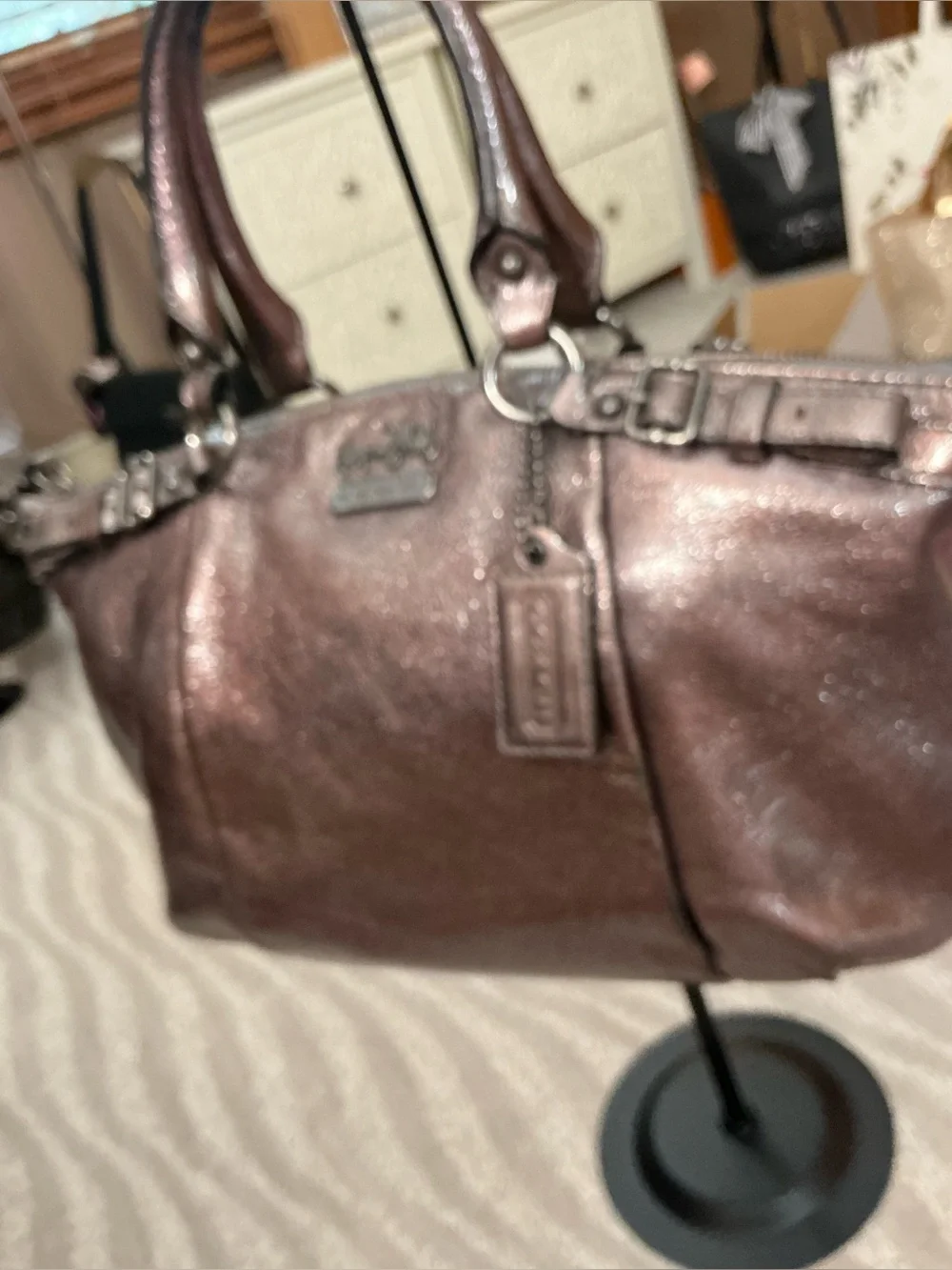 Coach Madison Metallic Bronze Leather Maggie Satchel Carryall Shoulder Bag
